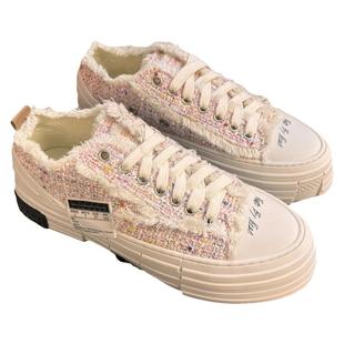 乞丐鞋厚底半拖女网红增高帆布2024小众休闲鞋松糕毛边小香风板鞋