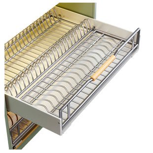 佳帮手橱柜内碗碟收纳架厨房不锈钢碗架拉篮抽拉式碗盘沥水置物架