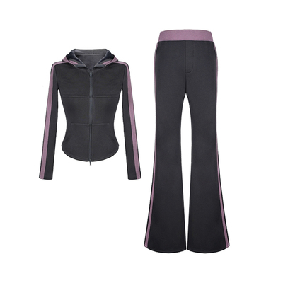 大婷婷 秋冬新款加厚休闲时尚显瘦条纹撞色拼接连帽套装DT1715