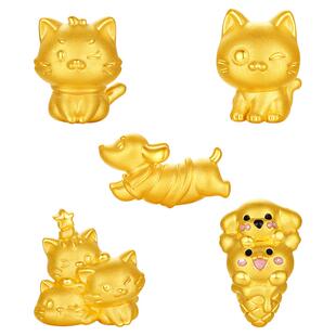 周六福黄金5d硬金手绳女款奇喵物语定价腊肠狗萌宠手饰情人节礼物