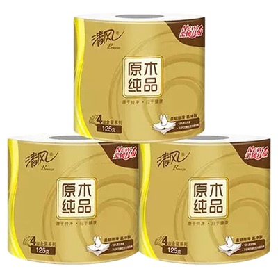 清风有芯卷纸金装4层140g27卷
