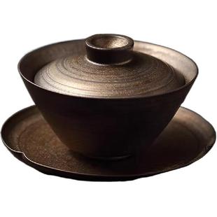 陶瓷手作大号三才盖碗套装薄胎防烫手茶杯二才粗陶家用复古泡茶碗