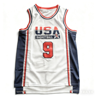 9号美国梦一队服 美式复古刺绣篮球服球衣背心男速干运动投篮服蓝