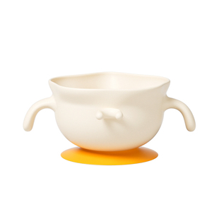 PUTOT婴儿蛋花碗1一岁宝宝学吃饭带把手硅胶鹰嘴辅食碗喝米糊餐具