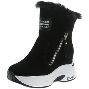 厚底雪地靴女2023新款冬季百搭内增高女鞋加绒加厚马丁靴保暖短靴