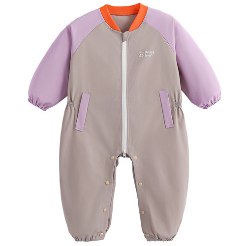 宝宝防水罩衣婴幼儿爬爬服男女童爬行连体衣羽绒服防脏哈衣春秋冬