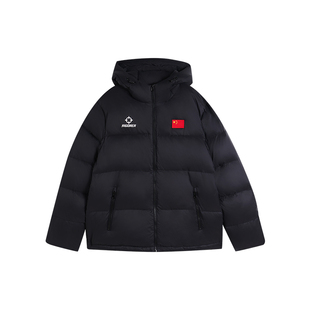 准者运动羽绒服男子冬季新款黑色加厚连帽保暖防风短款面包服外套