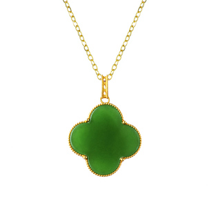 18K金四叶草和田玉俄罗斯碧玉项链吊坠手链配饰女款送女友妈妈