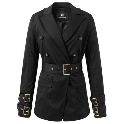 曼德诗黑色短款风衣女西装外套