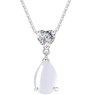 999纯银项链女士女款女和田玉天然玉石银镶玉白玉吊坠首饰送妈妈