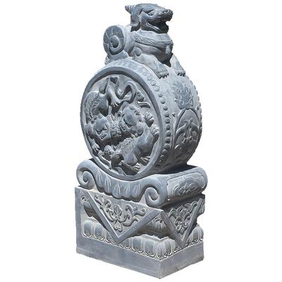 石雕青石仿古门墩门口抱鼓石摆件一对看门石狮子貔貅小象石鼓包邮