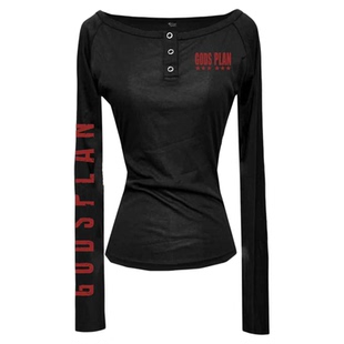 Gods plan*上帝计划 暗黑修身大领口正肩亨利领长袖打底衫辣妹女