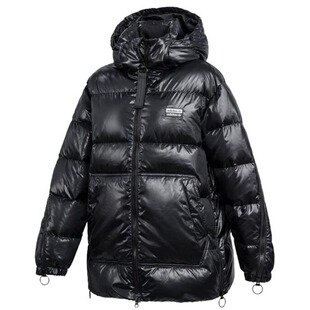 adidas三叶草专柜双层logo徽标拉链漆皮女羽绒服GE0985GE0986