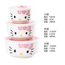 Лён 饭盒上班族瓷碗卡通保鲜碗带盖便当盒可微波炉加热泡面碗汤碗外带