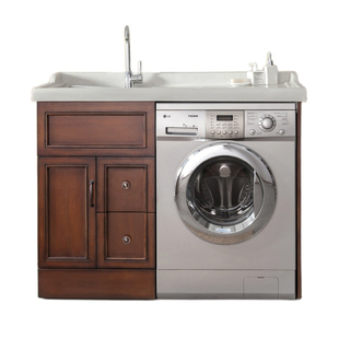 阳台洗衣柜组合简约实木洗衣机柜子定制浴室柜带搓板盆池一体伴侣