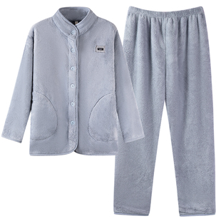 芬腾可安睡衣女款2026新款冬高级感珊瑚绒加厚大码蓝色家居服冬季