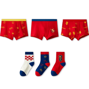 红豆男童本命年纯棉内裤男孩红色短裤儿童抗菌中大童新年平角裤