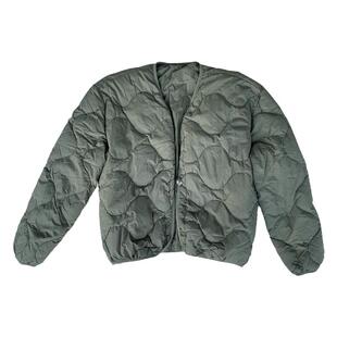 韩版军绿色轻薄短款羽绒服女新款菱格小众羽绒内胆无领外套白鸭绒