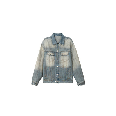 复古水洗做旧小众感翻领牛仔外套