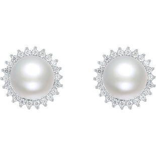 周六福淡水珍珠耳饰女S925银耳钉简约优雅新年礼物送女友