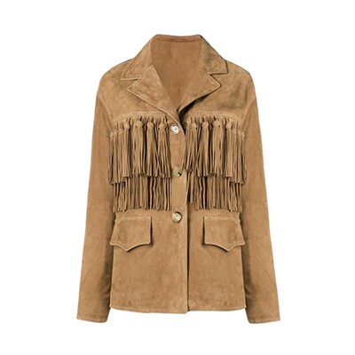 流苏鹿皮绒休闲单排扣同款衣服
