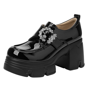 达芙妮高跟乐福鞋女款2025新款秋冬季英伦风小皮鞋黑色厚底单鞋子