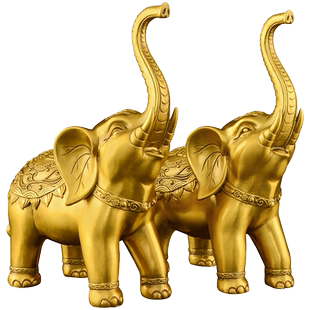 黄铜大象摆件一对铜象招客厅玄关财吸水象铜制大号鼻子朝天铜大象