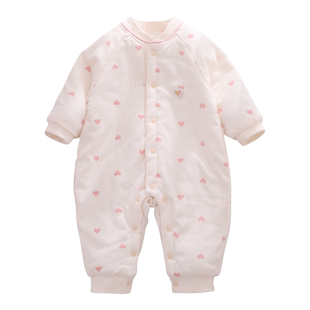 婴儿春秋衣服新生儿纯棉护肚连体衣宝宝夹棉哈衣打底薄棉爬服棉衣