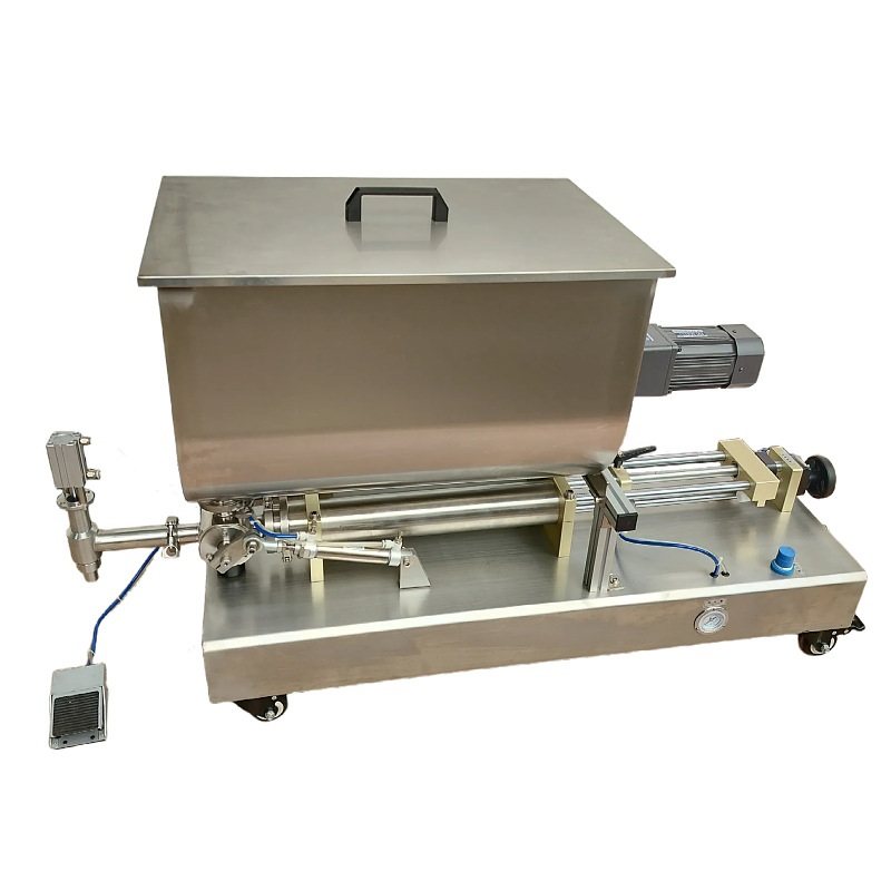 半自动卧式气动搅拌灌装机芝麻辣椒酱豆瓣酱果酱花生酱定量灌装机