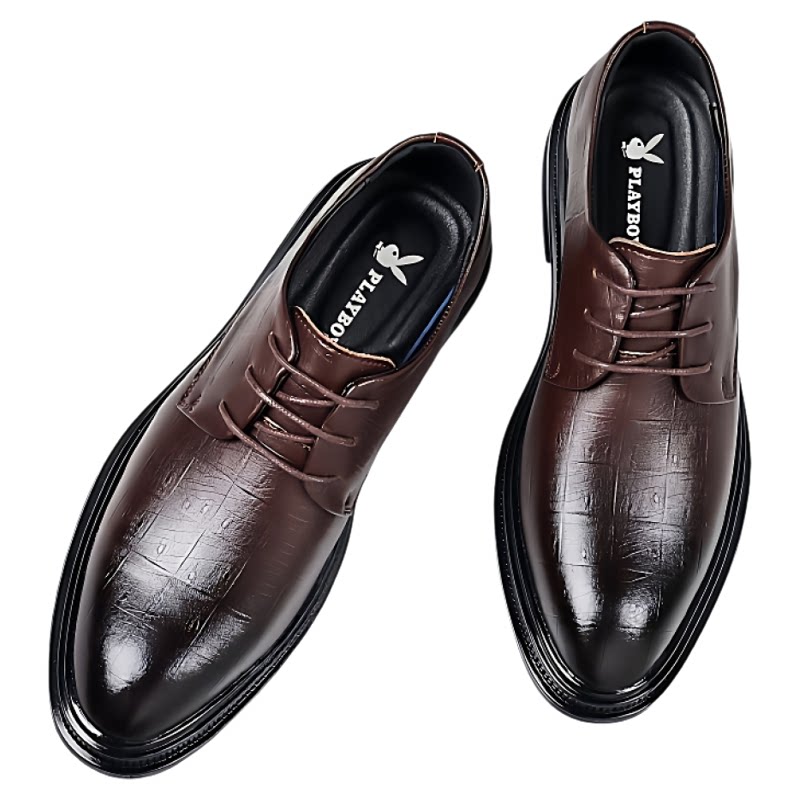 花花公子2026新款男鞋真皮英伦正装新款商务结婚新郎皮鞋男休闲鞋