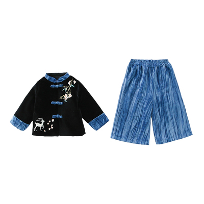 新中式汉服男童加绒夹棉套装秋冬