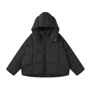 飞鸟和新酒2025冬季新款加厚黑色短款羽绒服女连帽小个子羽绒外套