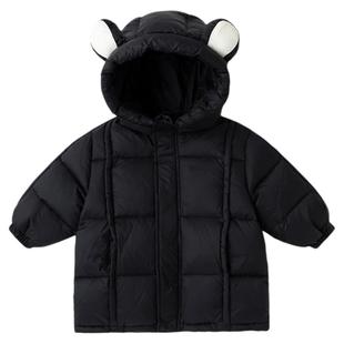儿童羽绒服冬款男童外套加厚女童外衣洋气宝宝衣服黑色男宝冬装新
