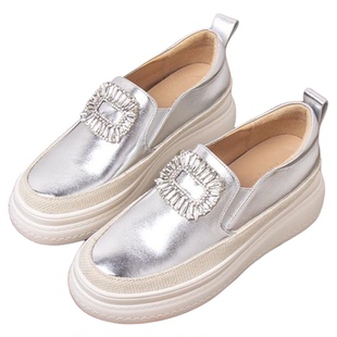金属方扣 2025早春新款原创设计款松糕厚底小个子乐福鞋6.5CM银色