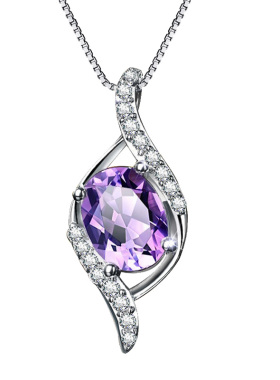 紫色水晶纯银项链配精美礼盒包装