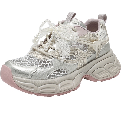 百丽女鞋子透气网面厚底老爹鞋女夏季新款芭蕾运动鞋D7Y1DBM5