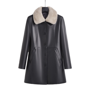 法歌弟海宁真皮皮衣女中长款绵羊皮羽绒服外套水貂毛领内胆可脱卸