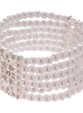 满钻方形镂空多层珍珠手镯