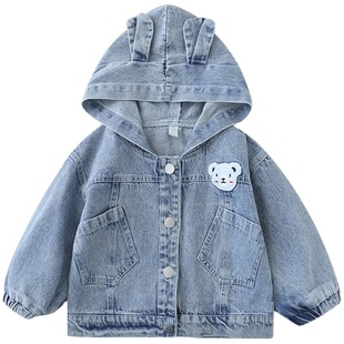 男童2025春天新款软牛仔外套中小童宝宝春秋季韩版卡通连帽上衣潮