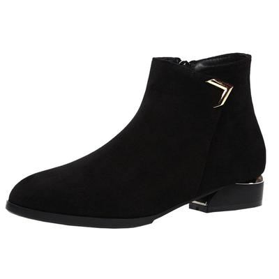 真皮女靴磨砂平底粗跟小短靴女