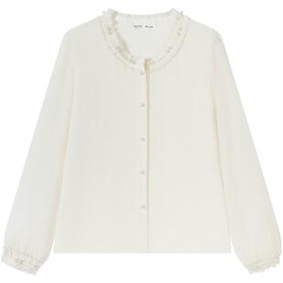 慕兔法式重工钉珠圆领衬衫女2026春季新款别致设计感小众长袖上衣