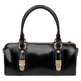 INJOYLIFE锁扣法棍包复古手提波士顿保龄球包通勤圆筒包单肩斜挎