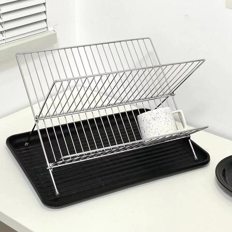 新品 X 型可折叠沥水碗架双层厨房沥水架台面式带接水盘厨房碗碟