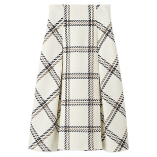 SNIDEL2025秋冬新品高腰中长款压褶A字经典格纹半身裙SWFS254144