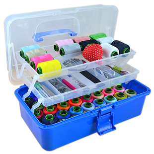 54色家用针线盒套装针线包手缝线缝补工具手提折叠特大收纳盒包邮