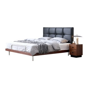 红晟黑巧真皮床主卧高端大气2026新款现代简约胡桃实木床2米x2米2