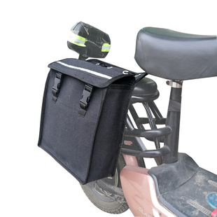 黑色帆布多功能摩托车单侧挂包电动车自行车侧边包驮包后座工具包