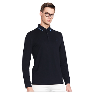 德鲨秋季新款翻领长袖T恤男时尚撞色领休闲上衣男装POLO衫