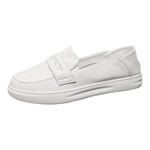 头层牛皮浅口一脚蹬乐福鞋女鞋2026新款软底休闲鞋平底豆豆小白鞋