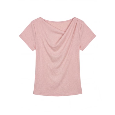 大眼LARGE EYE miu~ 奶黄色小个子荡领短袖t恤褶皱露肩bm风短上衣